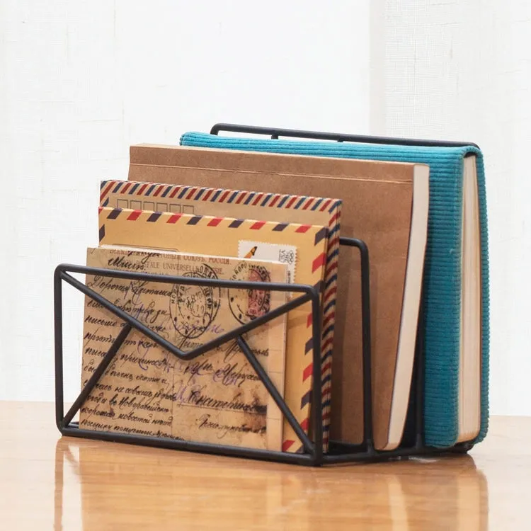 3 Slot Modern Black Metal Wire Envelope Design Desktop Mail Sorter, Letter Holder Desk Organizer