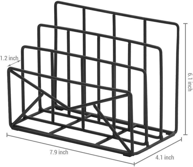 3 Slot Modern Black Metal Wire Envelope Design Desktop Mail Sorter, Letter Holder Desk Organizer