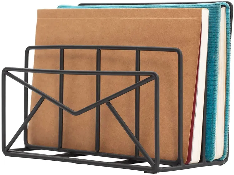 3 Slot Modern Black Metal Wire Envelope Design Desktop Mail Sorter, Letter Holder Desk Organizer