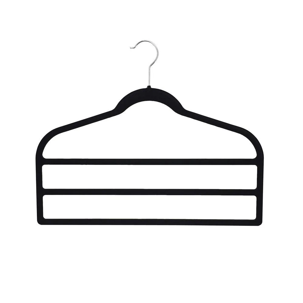 3 Tier Flocked Pants Hangers 2 Pack Black