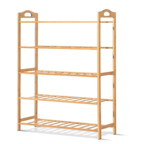 5-Tier Bamboo Shoe Rack | Freestanding Organizer | Natural Wooden Shoe Storage
