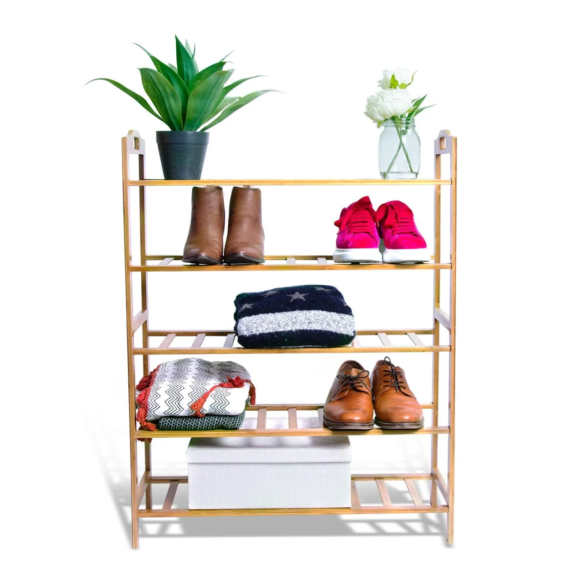 5-Tier Bamboo Shoe Rack | Freestanding Organizer | Natural Wooden Shoe Storage
