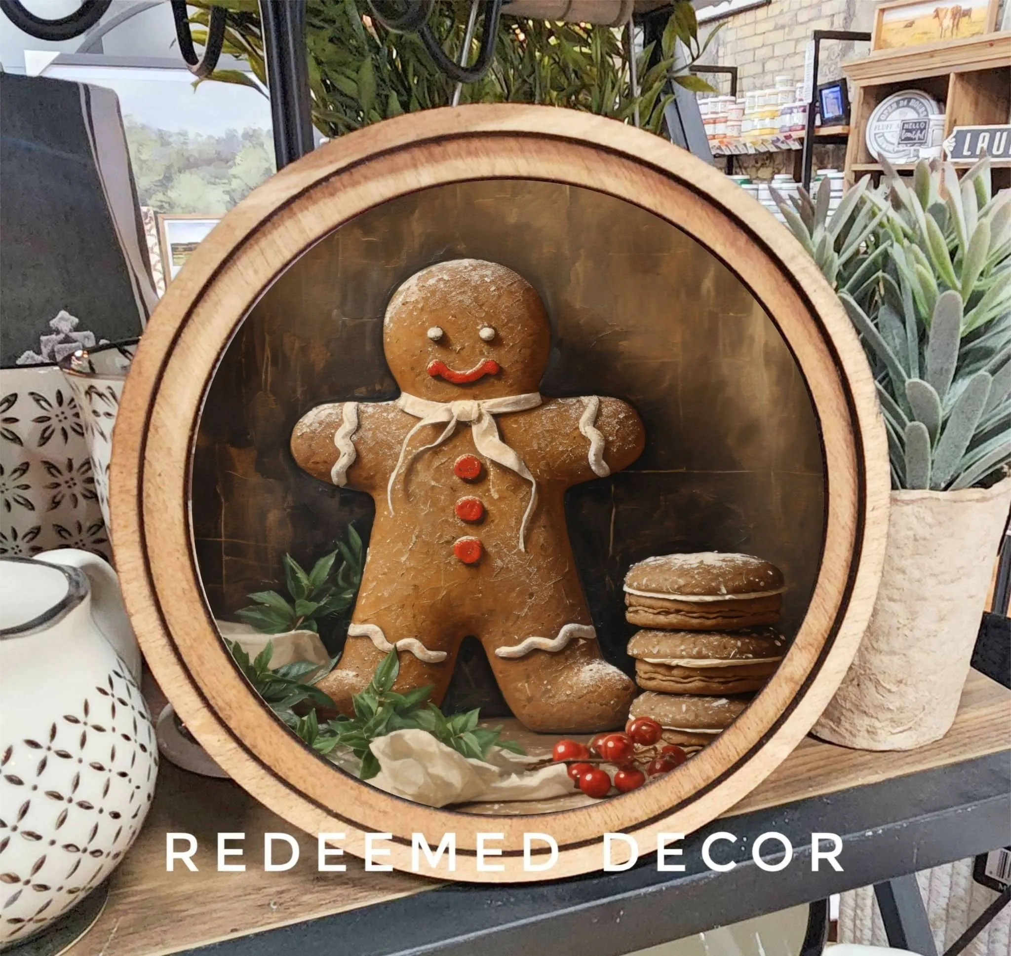 8" Round Christmas Gingerbread Man Art