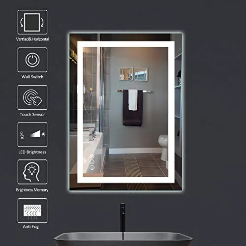 Amorho LED Vanity Bathroom Mirror 40"x 32" with Front and Backlit, Stepless Dimmable Double Wall Mirrors with Anti-Fog, Shatter-Proof, Memory, 3 Colors, (Horizontal/Vertical)