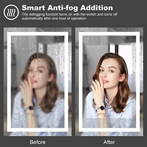 Amorho LED Vanity Bathroom Mirror 40"x 32" with Front and Backlit, Stepless Dimmable Double Wall Mirrors with Anti-Fog, Shatter-Proof, Memory, 3 Colors, (Horizontal/Vertical)