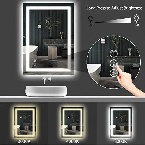 Amorho LED Vanity Bathroom Mirror 40"x 32" with Front and Backlit, Stepless Dimmable Double Wall Mirrors with Anti-Fog, Shatter-Proof, Memory, 3 Colors, (Horizontal/Vertical)