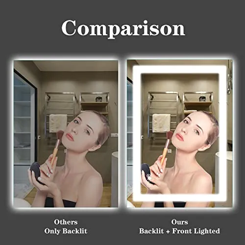 Amorho LED Vanity Bathroom Mirror 40"x 32" with Front and Backlit, Stepless Dimmable Double Wall Mirrors with Anti-Fog, Shatter-Proof, Memory, 3 Colors, (Horizontal/Vertical)