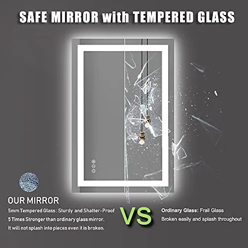 Amorho LED Vanity Bathroom Mirror 40"x 32" with Front and Backlit, Stepless Dimmable Double Wall Mirrors with Anti-Fog, Shatter-Proof, Memory, 3 Colors, (Horizontal/Vertical)