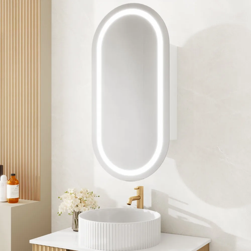 Athena LED Oval PVC Shaving Cabinet (450 x 900mm) – Single Door