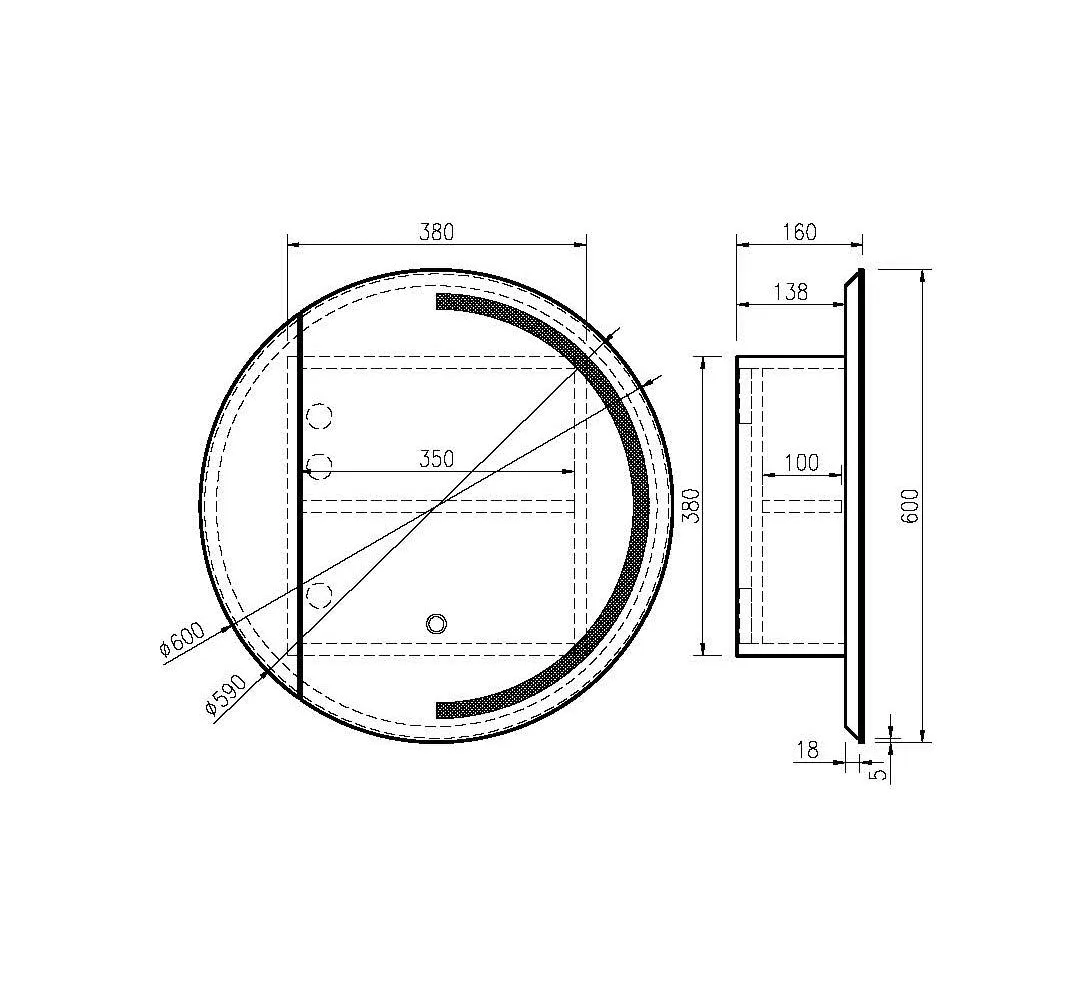 Athena LED Round PVC Shaving Cabinet 600mm – Single Door