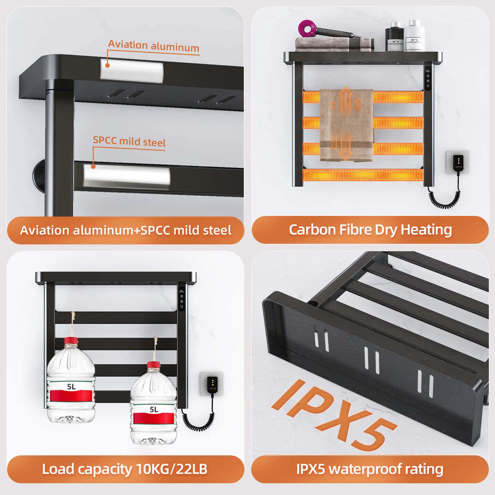 Black Plug-In Heated Towel Rack
