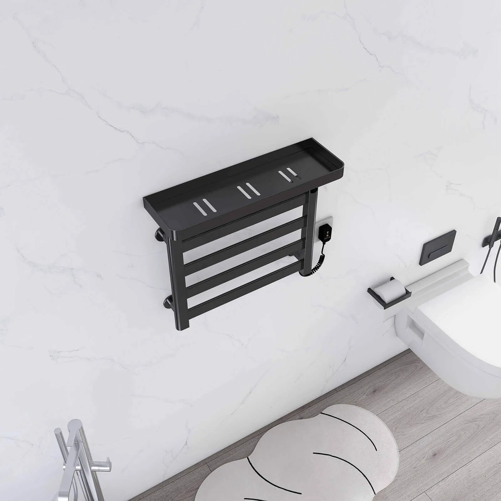 Black Plug-In Heated Towel Rack