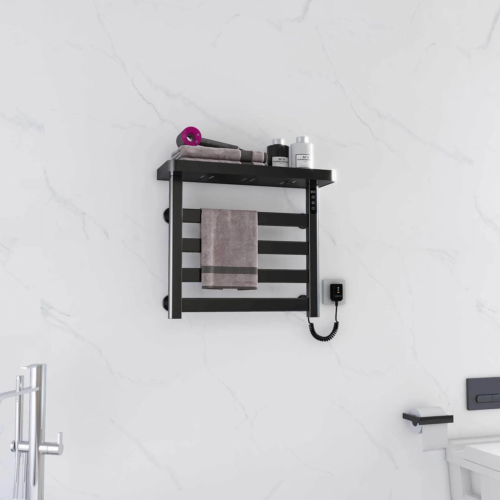 Black Plug-In Heated Towel Rack