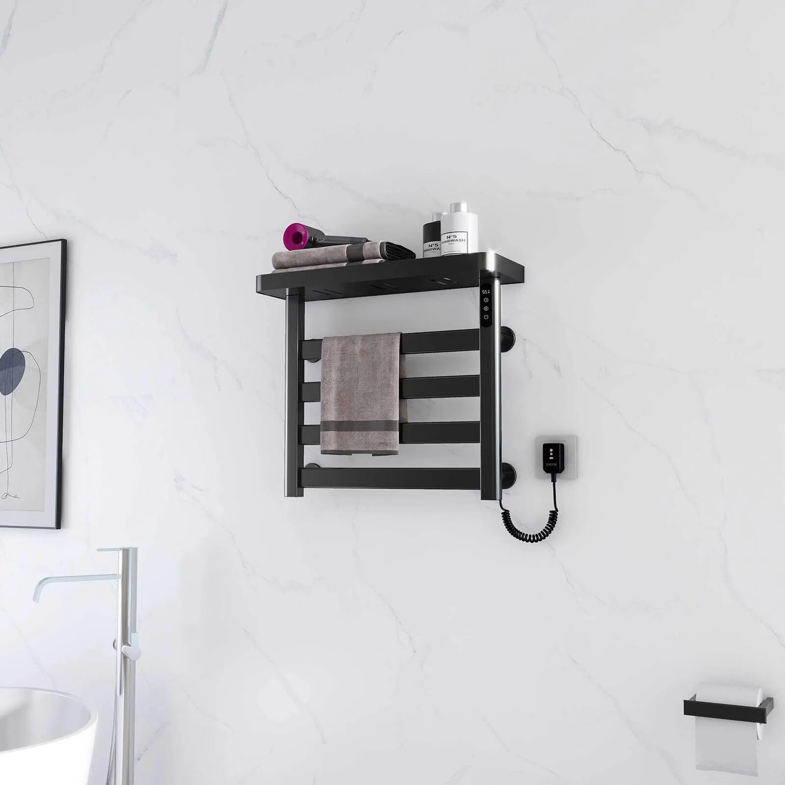 Black Plug-In Heated Towel Rack