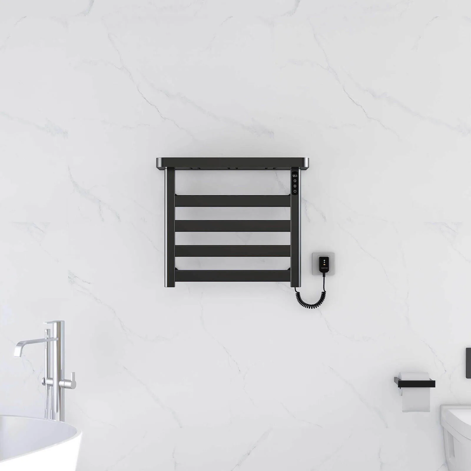 Black Plug-In Heated Towel Rack