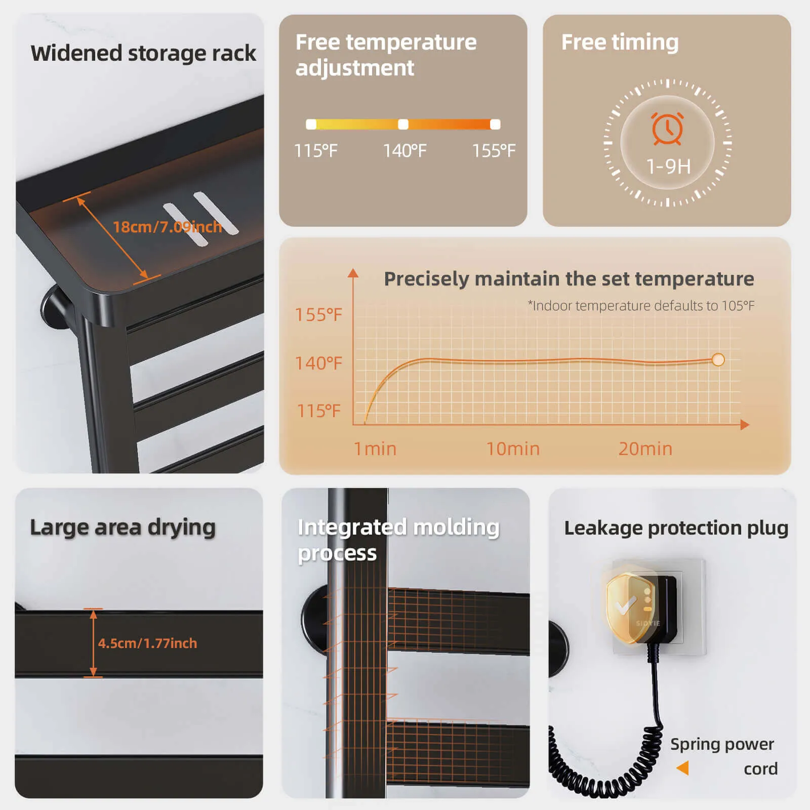 Black Plug-In Heated Towel Rack