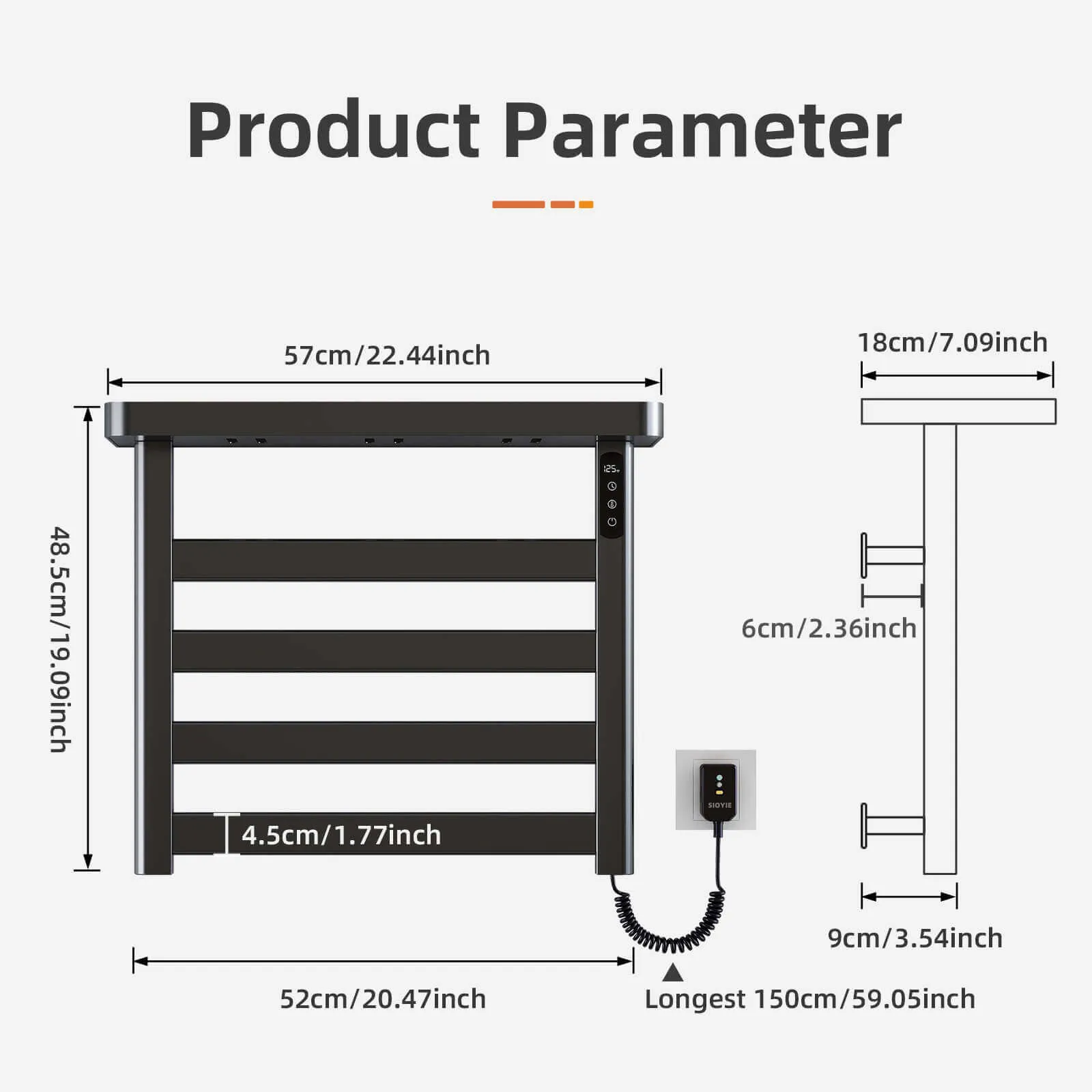 Black Plug-In Heated Towel Rack