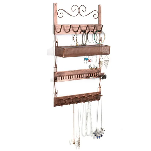Bronze-Tone Metal Wall-Mounted Jewelry Rack