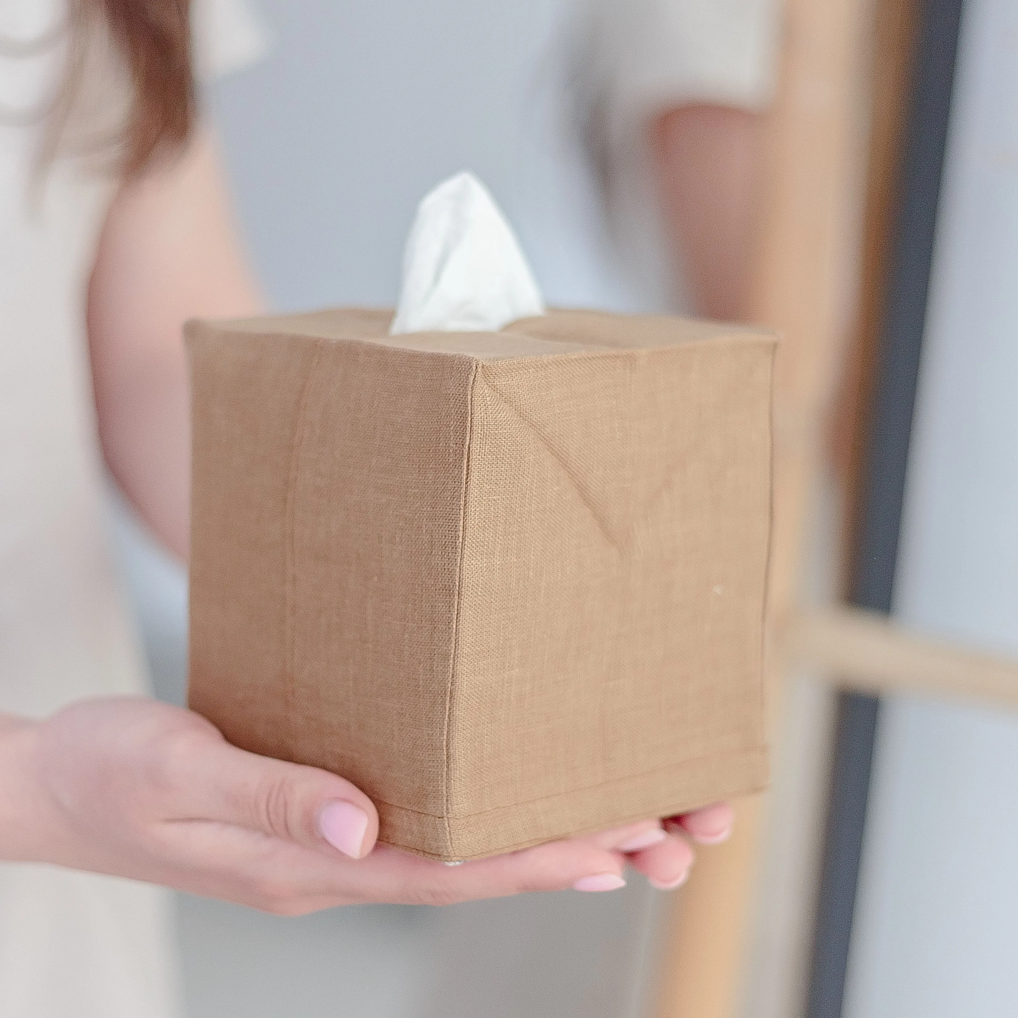 Caramel Brown Linen Tissue Box Cover