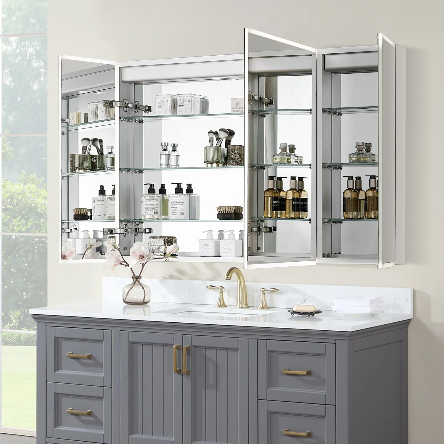 Carsoli Rectangle Frameless Surface-Mount/Recessed LED Lighted Bathroom Medicine Cabinet