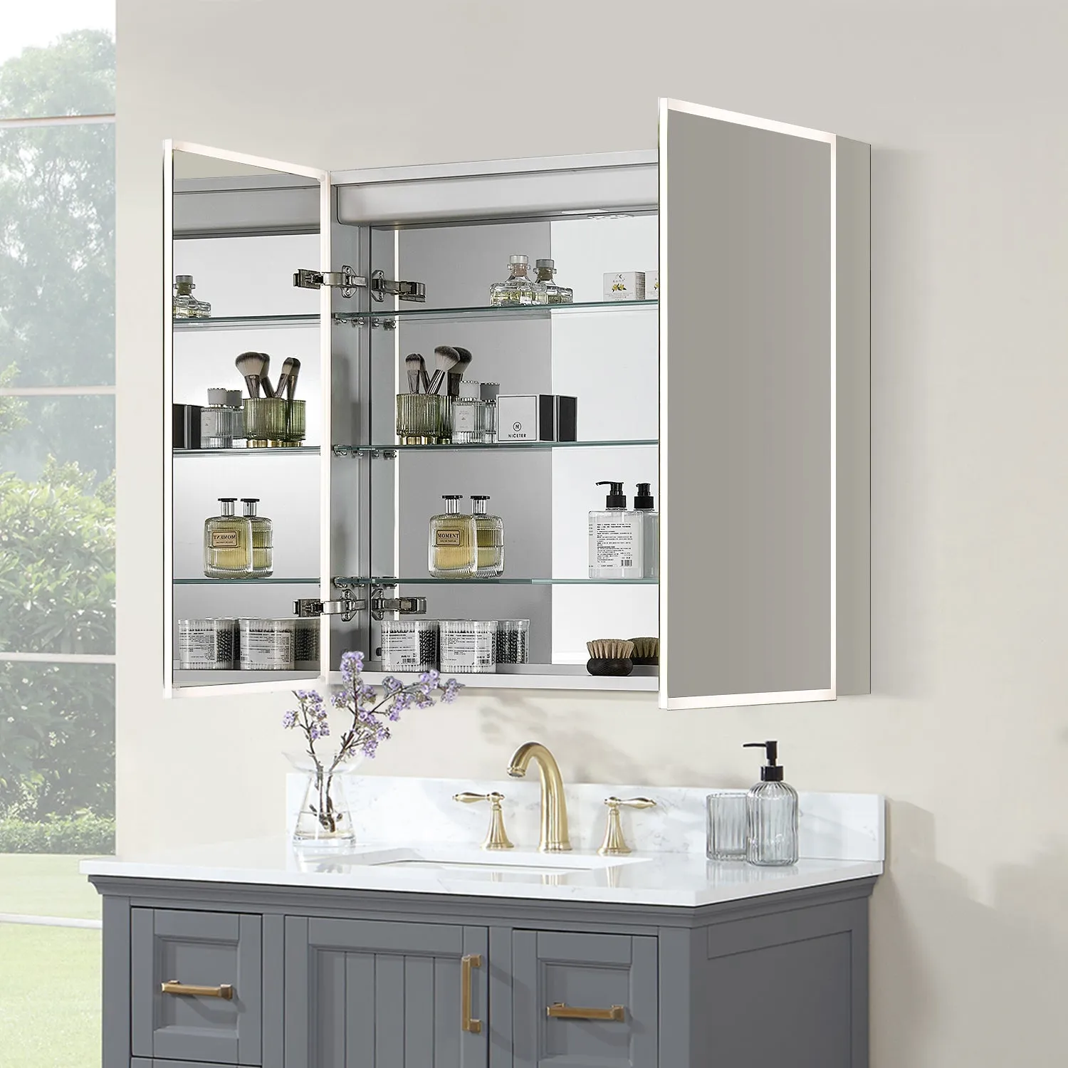 Carsoli Rectangle Frameless Surface-Mount/Recessed LED Lighted Bathroom Medicine Cabinet