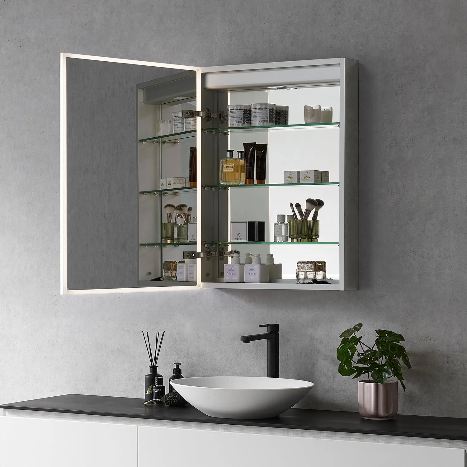 Carsoli Rectangle Frameless Surface-Mount/Recessed LED Lighted Bathroom Medicine Cabinet