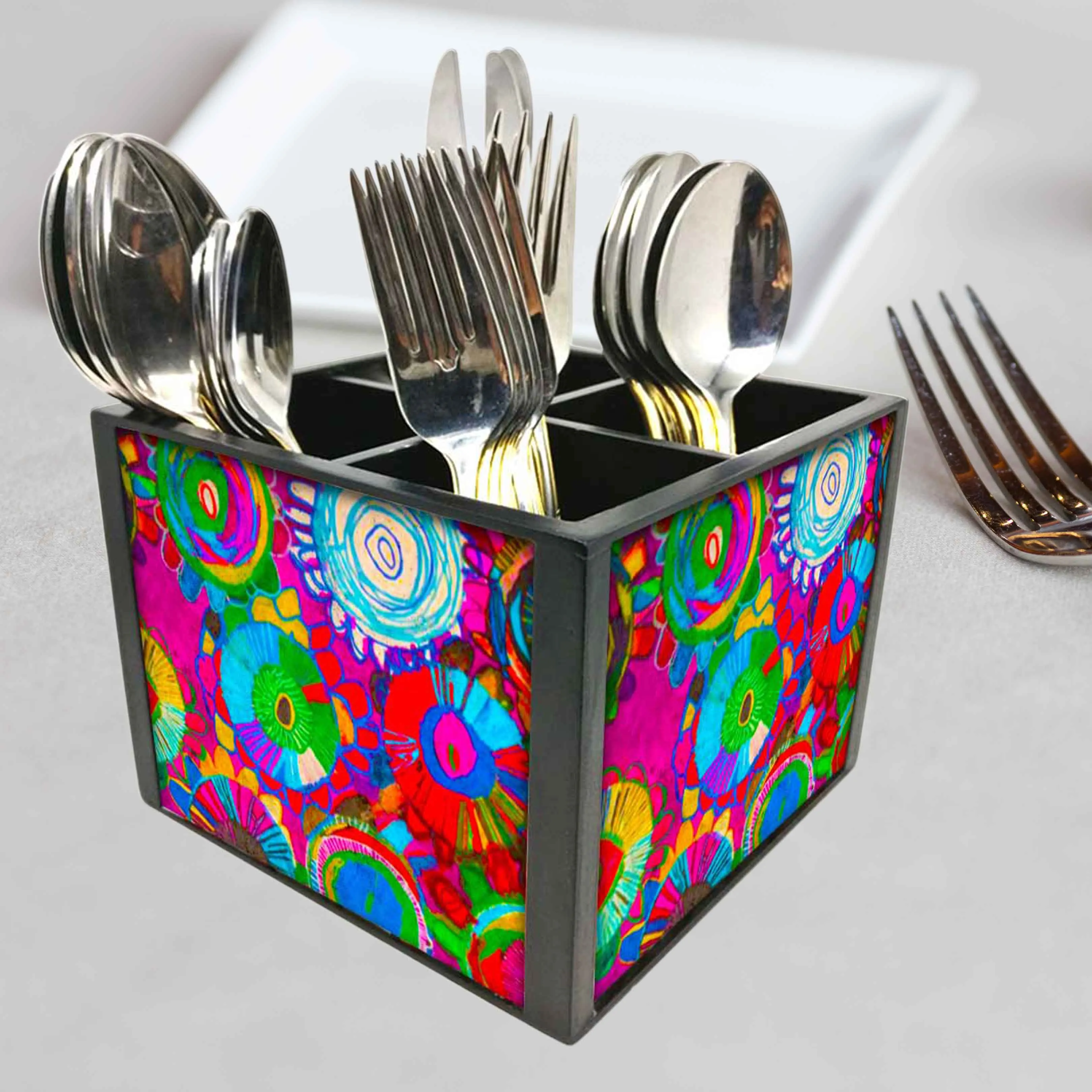 Designer Unique Cutlery Holder for Spoons, Forks & Knives-Designer Floral Stitch