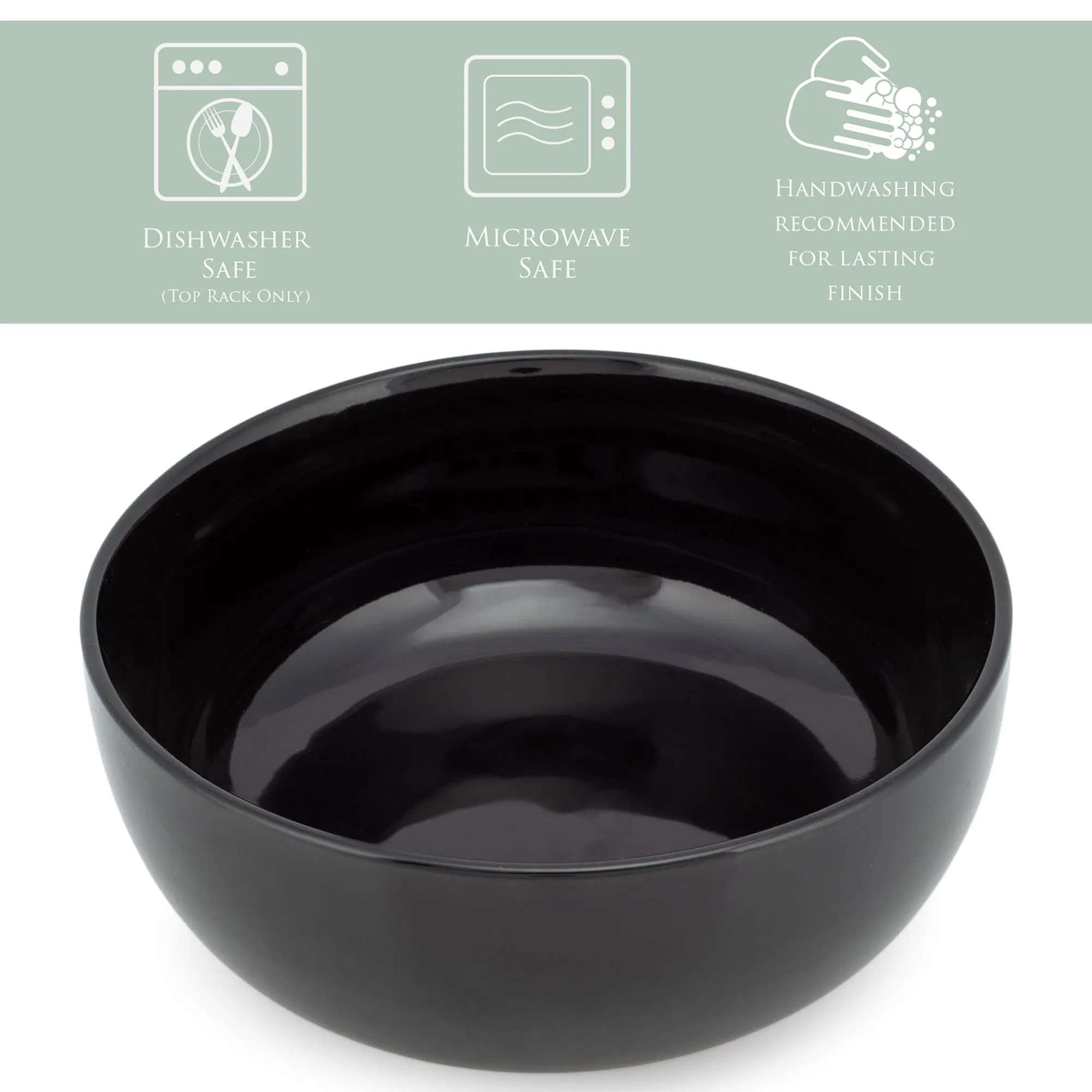 Elanze Designs Bistro Glossy Ceramic 8.5 inch Pasta Bowls Set of 2, Black