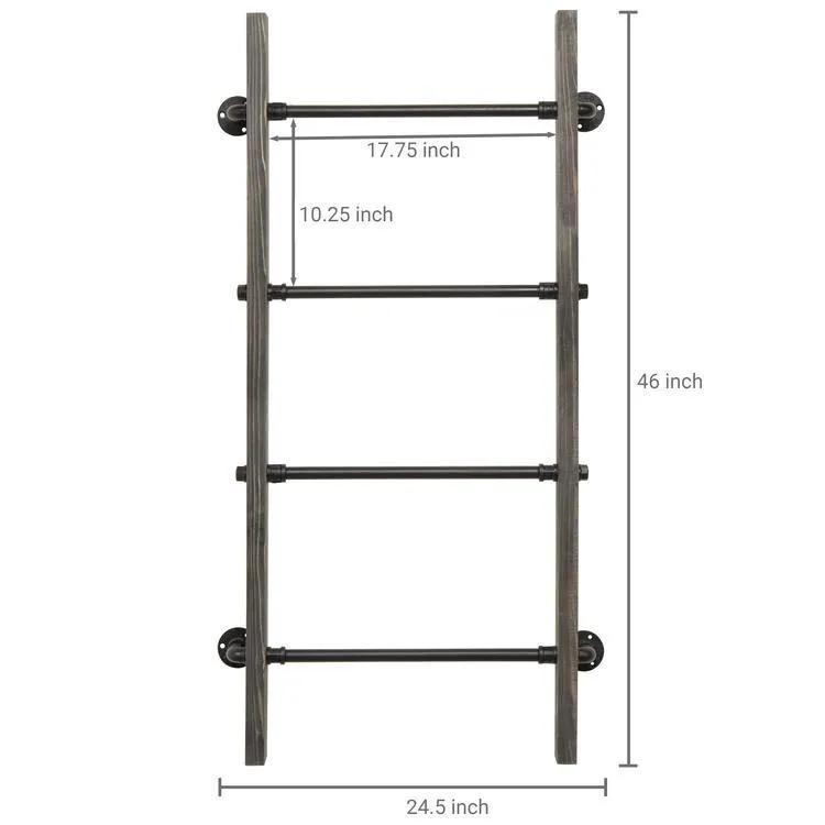 Gray Wood & Industrial Metal Pipe Wall Mounted Towel Ladder Rack