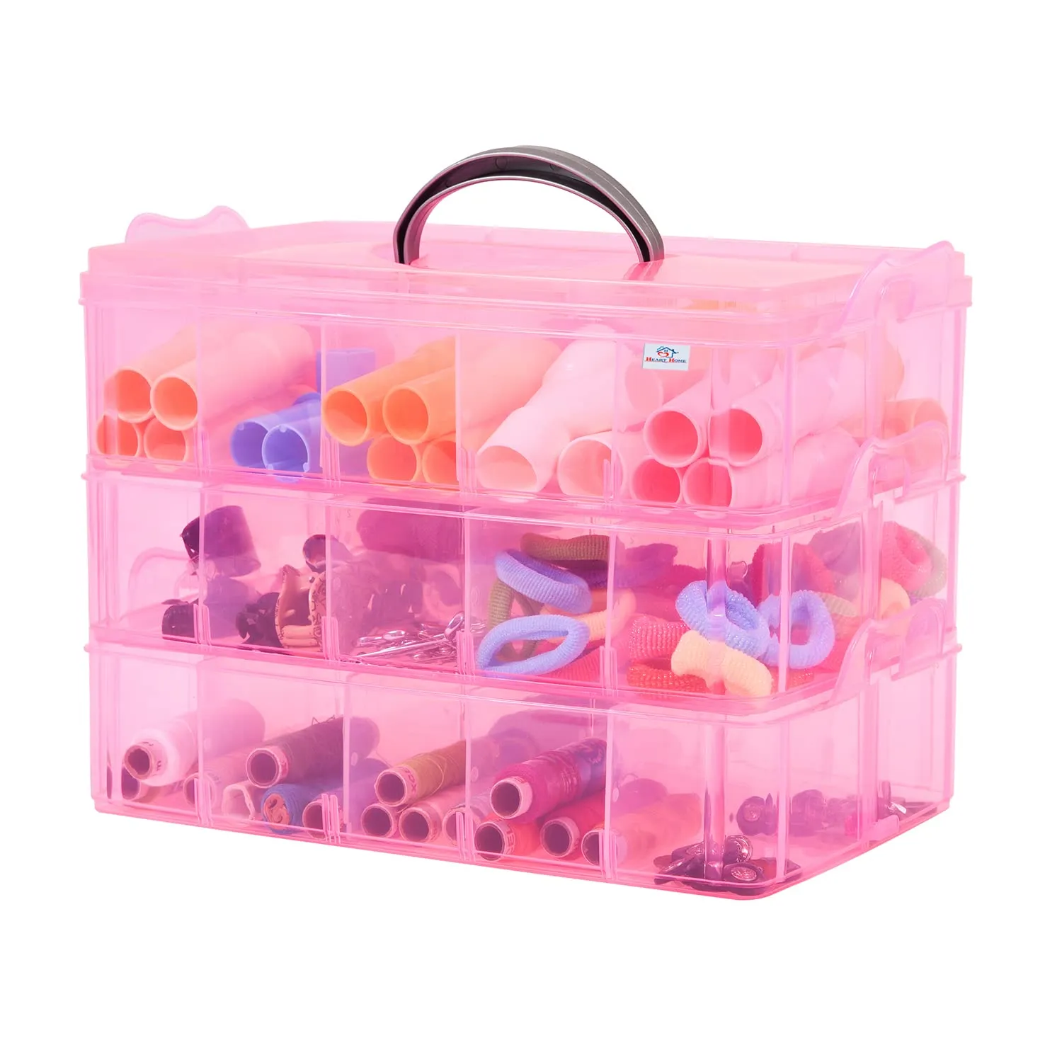 Heart Home Beads Storage Box|Plastic Detachable 3-Tier Box Organizer|30 Grid Storage Organizer for Glitters|Thread Reels|Medicine Pills (Peach)