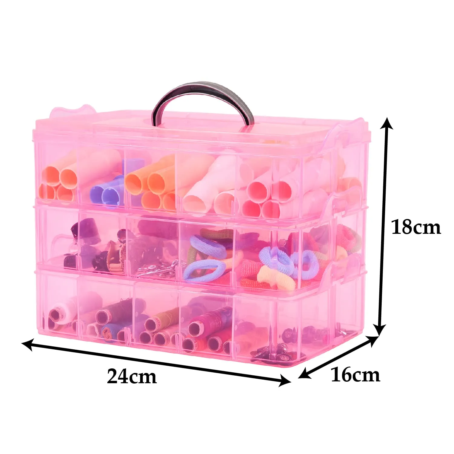 Heart Home Beads Storage Box|Plastic Detachable 3-Tier Box Organizer|30 Grid Storage Organizer for Glitters|Thread Reels|Medicine Pills (Peach)