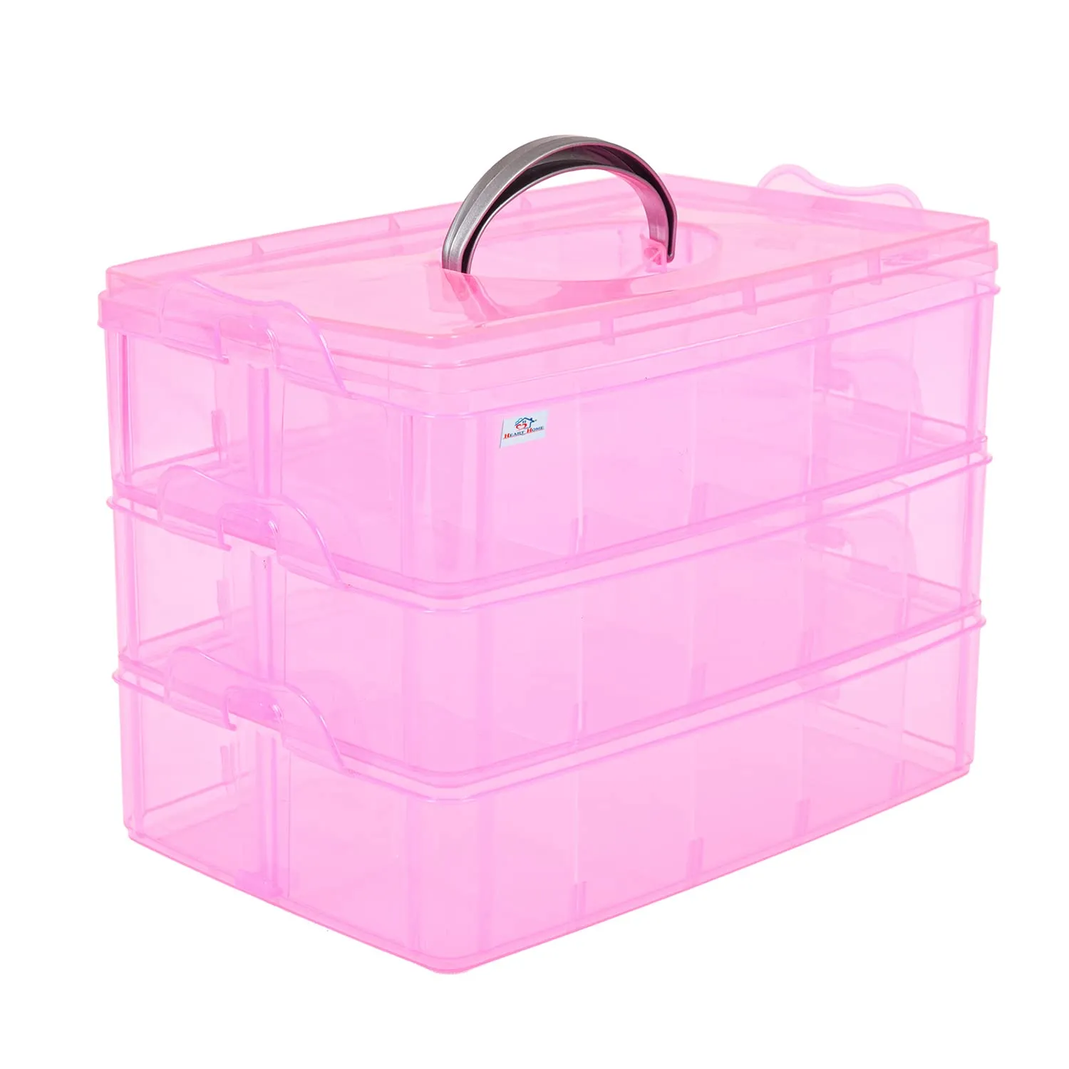 Heart Home Beads Storage Box|Plastic Detachable 3-Tier Box Organizer|30 Grid Storage Organizer for Glitters|Thread Reels|Medicine Pills (Peach)