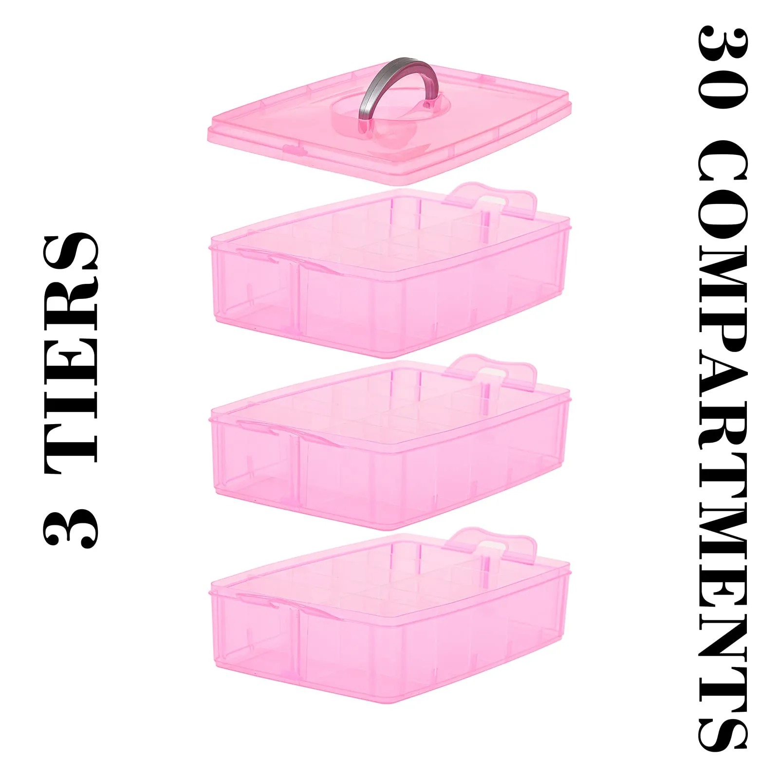 Heart Home Beads Storage Box|Plastic Detachable 3-Tier Box Organizer|30 Grid Storage Organizer for Glitters|Thread Reels|Medicine Pills (Peach)