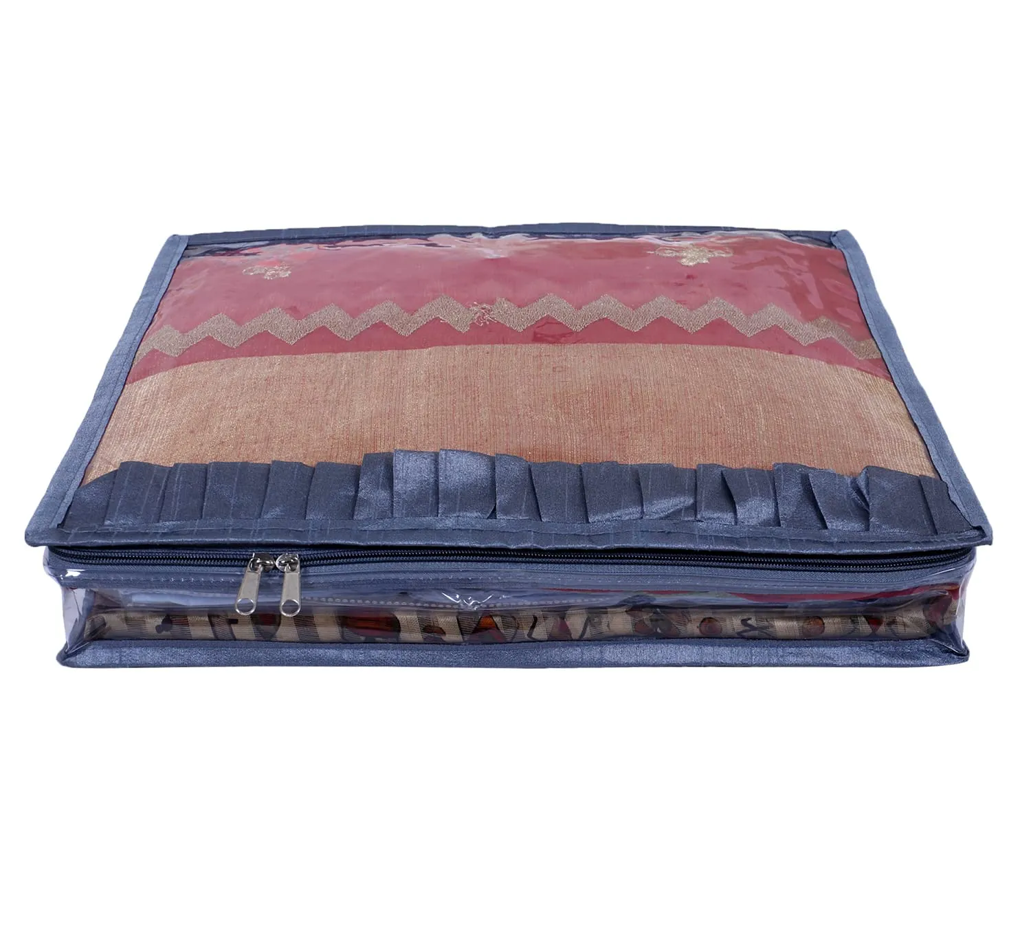 Heart Home Satin Water Resistant & Foldable Single Saree Cover|Clothes Organizer for Home & Travel Top Transparent With Zipper,17 x 3 Inch,Pack of 9,(Gray)