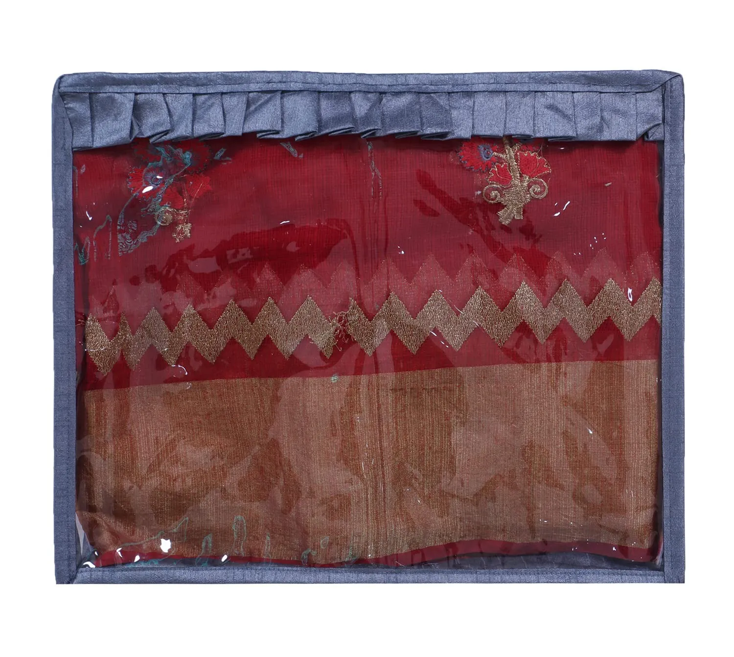 Heart Home Satin Water Resistant & Foldable Single Saree Cover|Clothes Organizer for Home & Travel Top Transparent With Zipper,17 x 3 Inch,Pack of 9,(Gray)