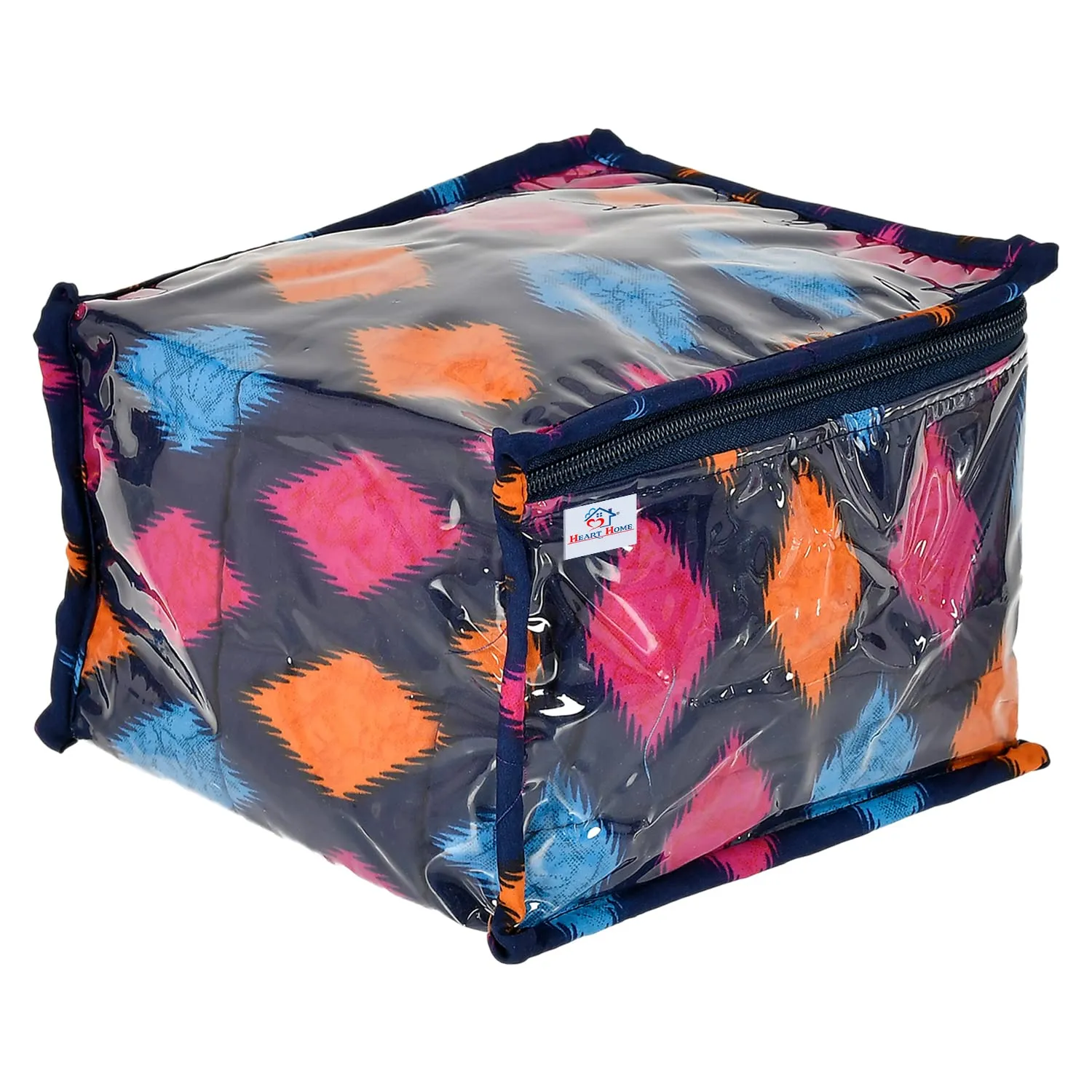 Heart Home Square Navajo Printed Laminated PVC Multipurpose Jewellery Organizer With 10 Transparent Pouches (Blue)-50HH01198
