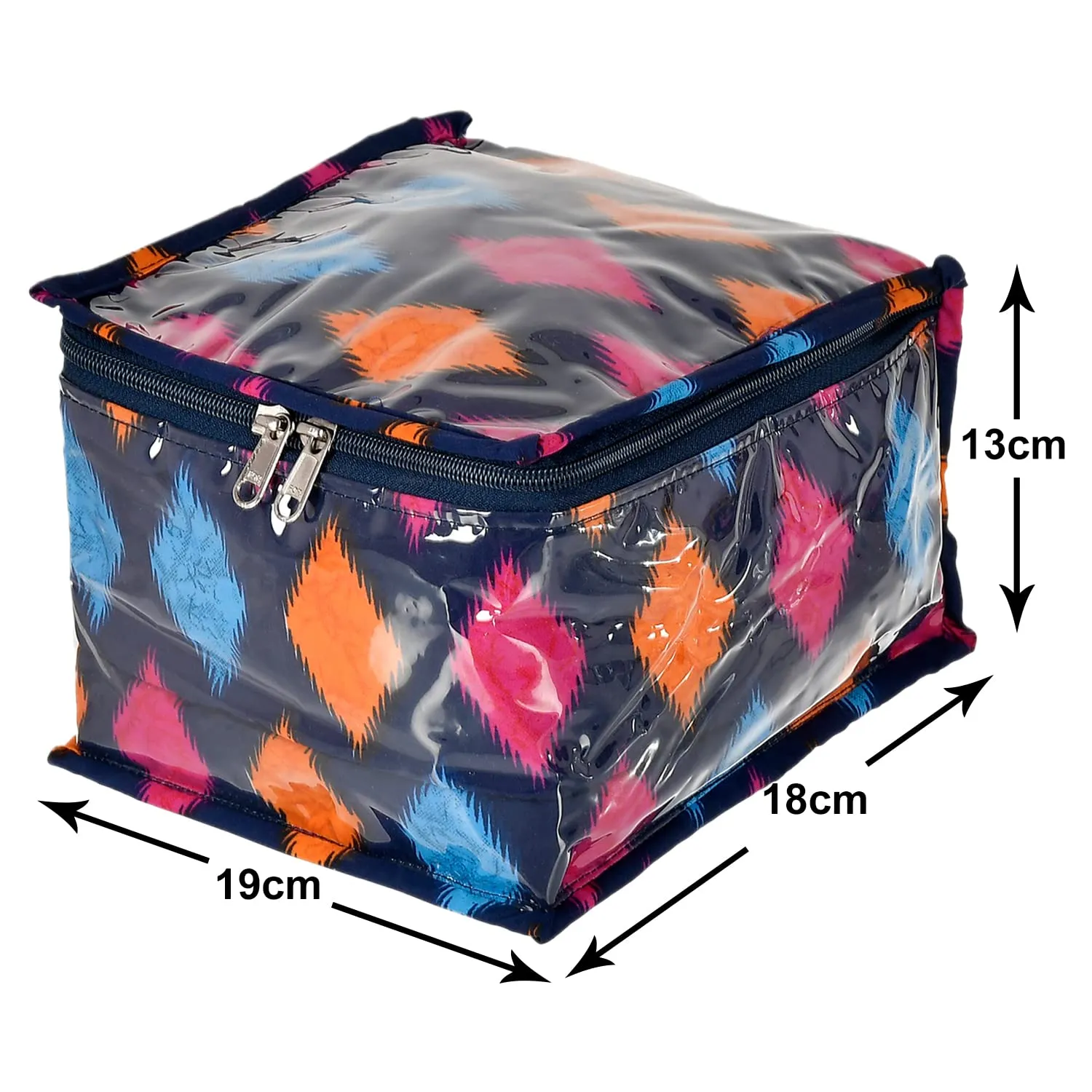 Heart Home Square Navajo Printed Laminated PVC Multipurpose Jewellery Organizer With 10 Transparent Pouches (Blue)-50HH01198
