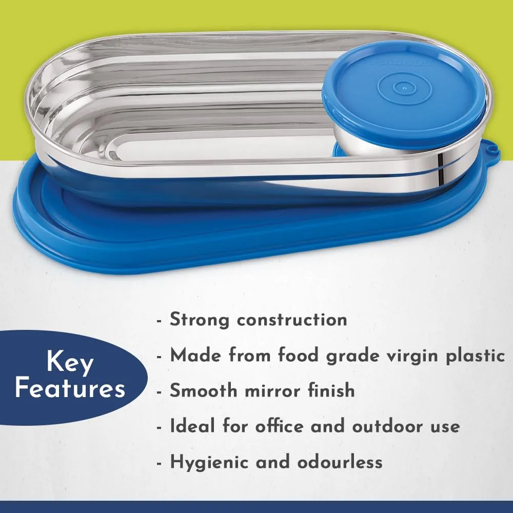 Magnus Easy Lock S S Prime Oval & Chocolate Container, Airtight & Leakproof Lid ,Tiffin For School, Office,Picnic, Ideal lunch boxes for Men, Women and Kids (Blue,100ml,450ml)