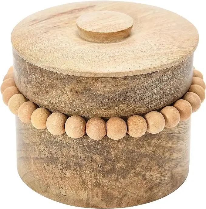 MANGO WOOD BEADS AND LID STORAGE BOX