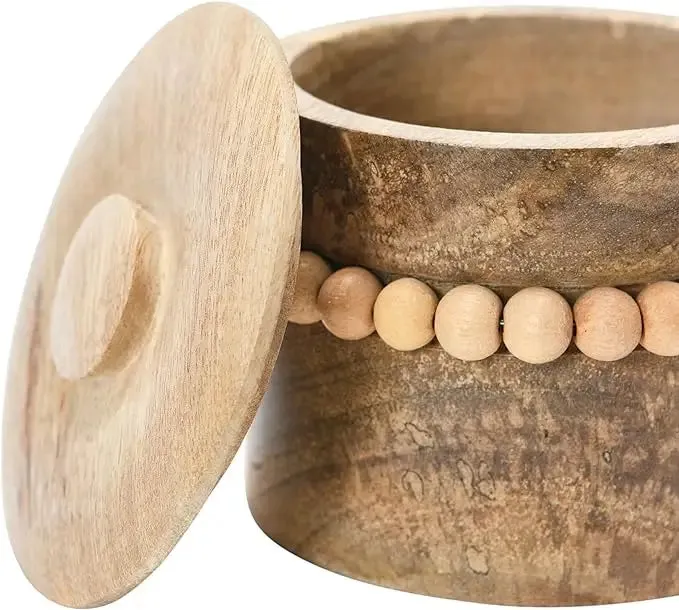 MANGO WOOD BEADS AND LID STORAGE BOX