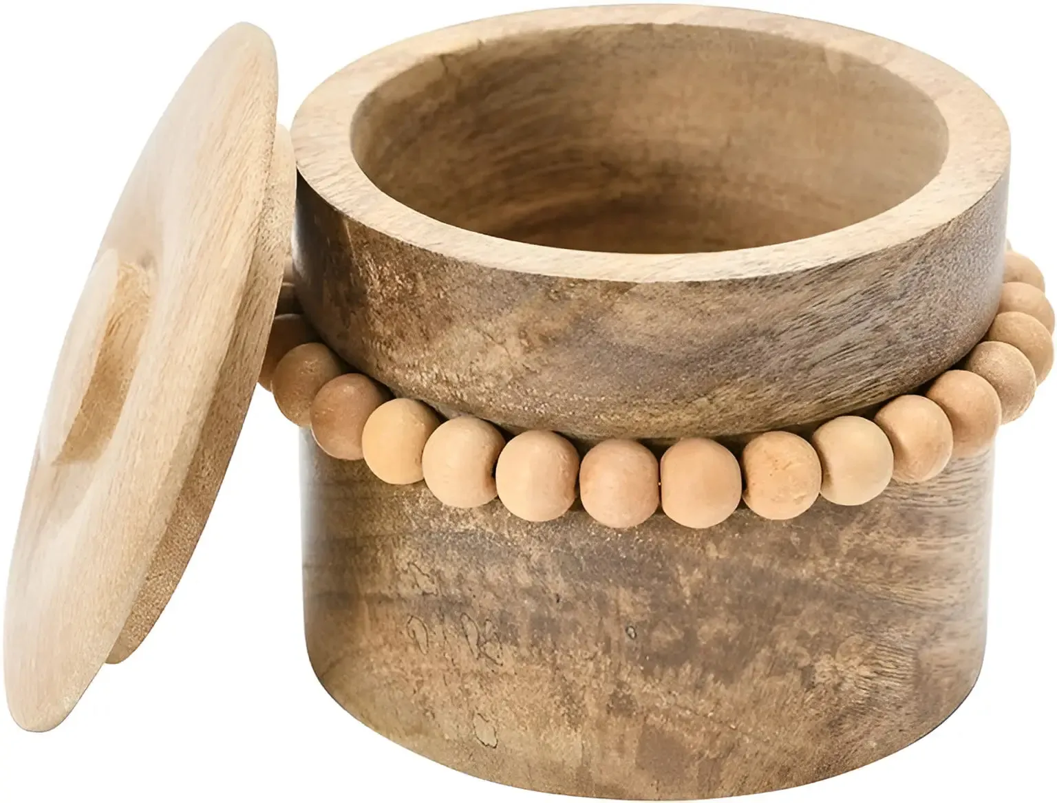 MANGO WOOD BEADS AND LID STORAGE BOX