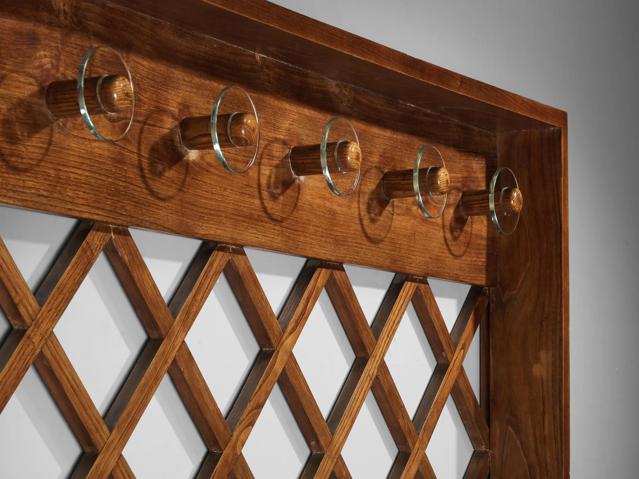 Mid-Century Modern Italian Wall-Mounted Hall-Stand or Coat Rack in Chestnut