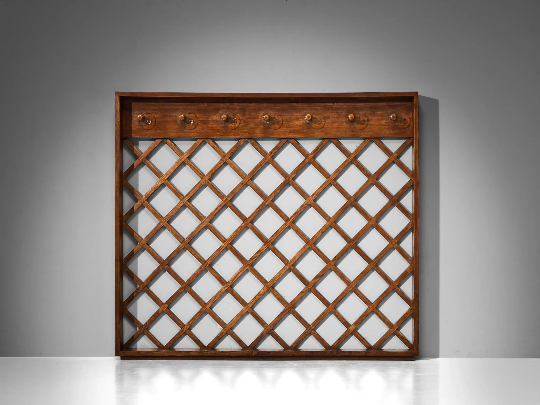 Mid-Century Modern Italian Wall-Mounted Hall-Stand or Coat Rack in Chestnut