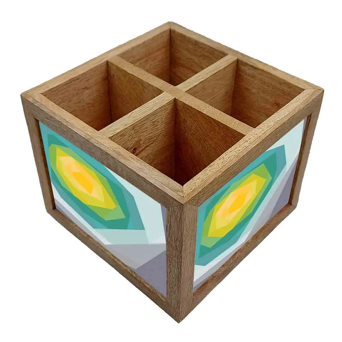 Natural Wooden Cutlery Stand for Spoon Fork Knife Holder - Abstract Flower