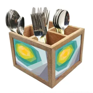 Natural Wooden Cutlery Stand for Spoon Fork Knife Holder - Abstract Flower