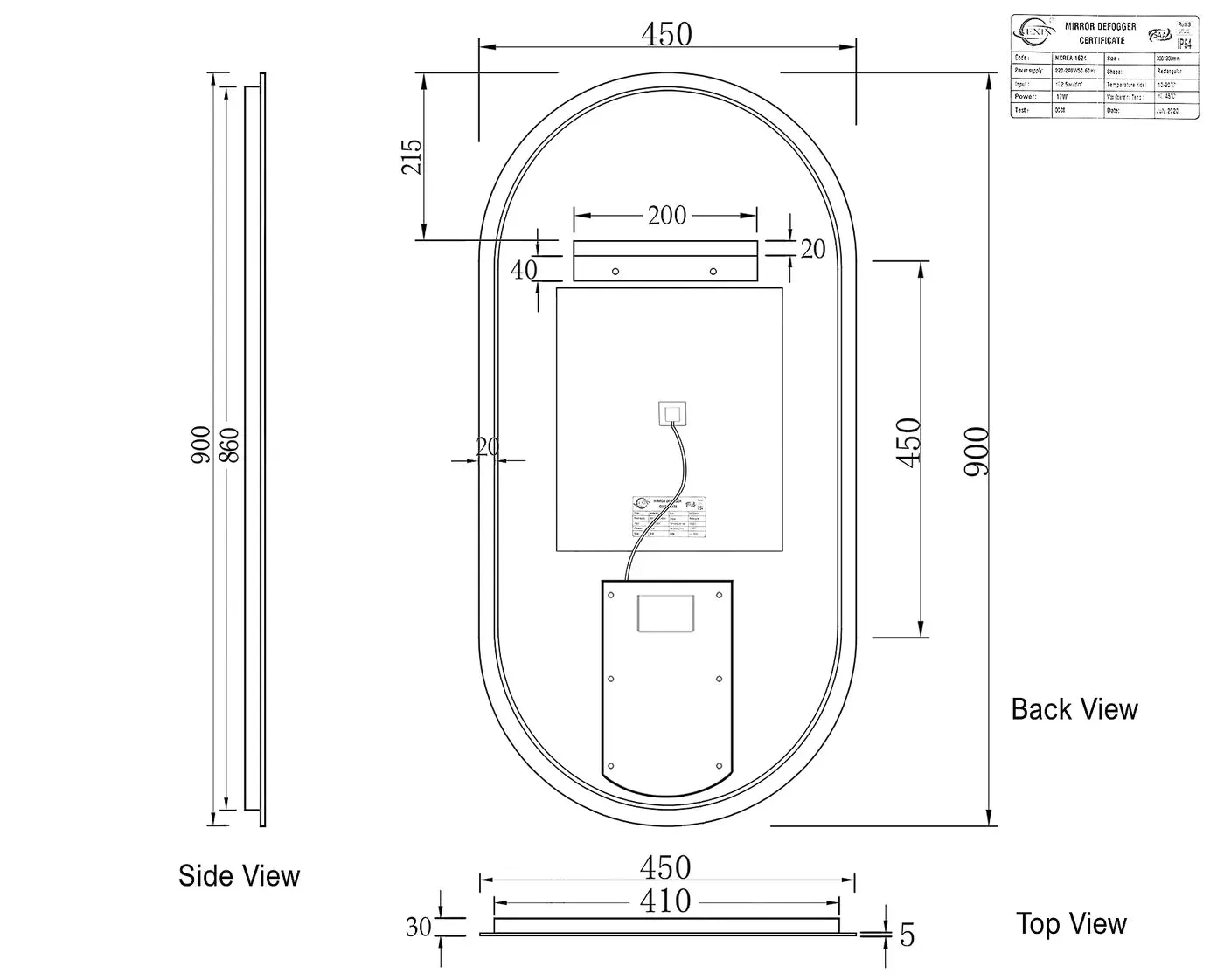Otti Noosa LED Oval Mirror 900x450mm