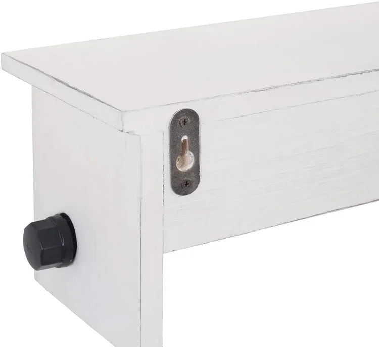 Rustic Whitewashed Wood and Metal Pipe Towel Hanging Rack with Top Shelf