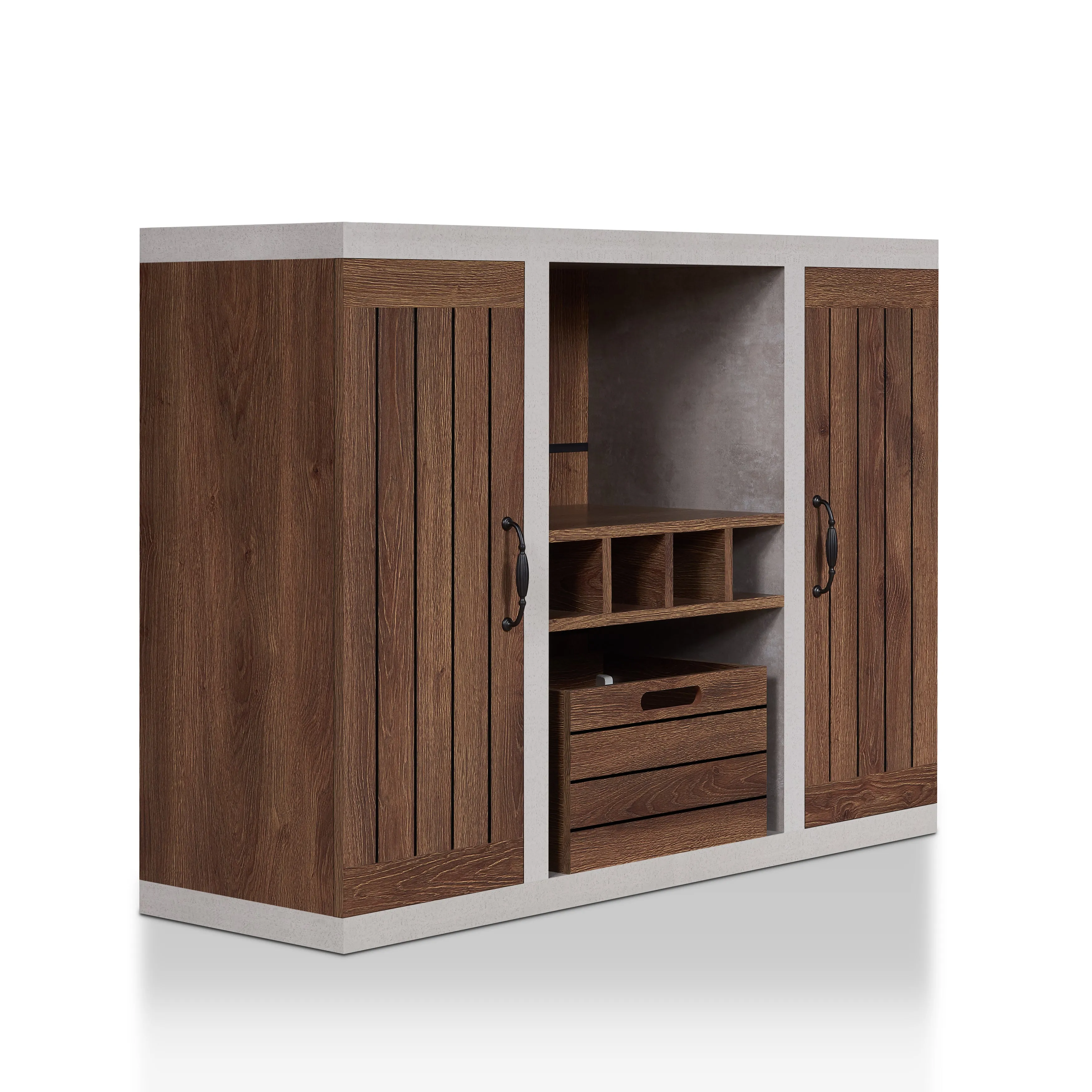 Siessa Industrial 4-Bottle Wine Bar Cabinet with Removable Crate