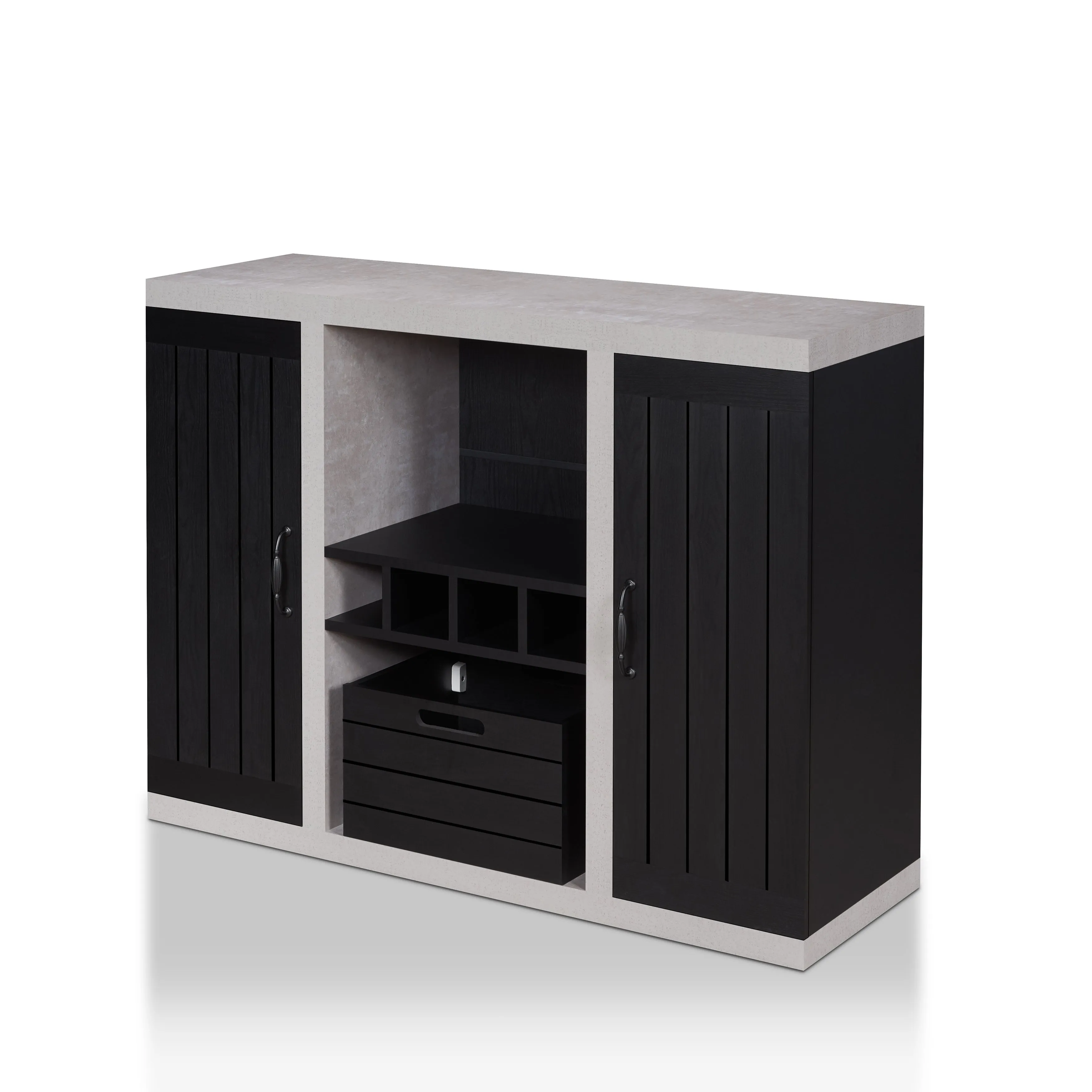 Siessa Industrial 4-Bottle Wine Bar Cabinet with Removable Crate