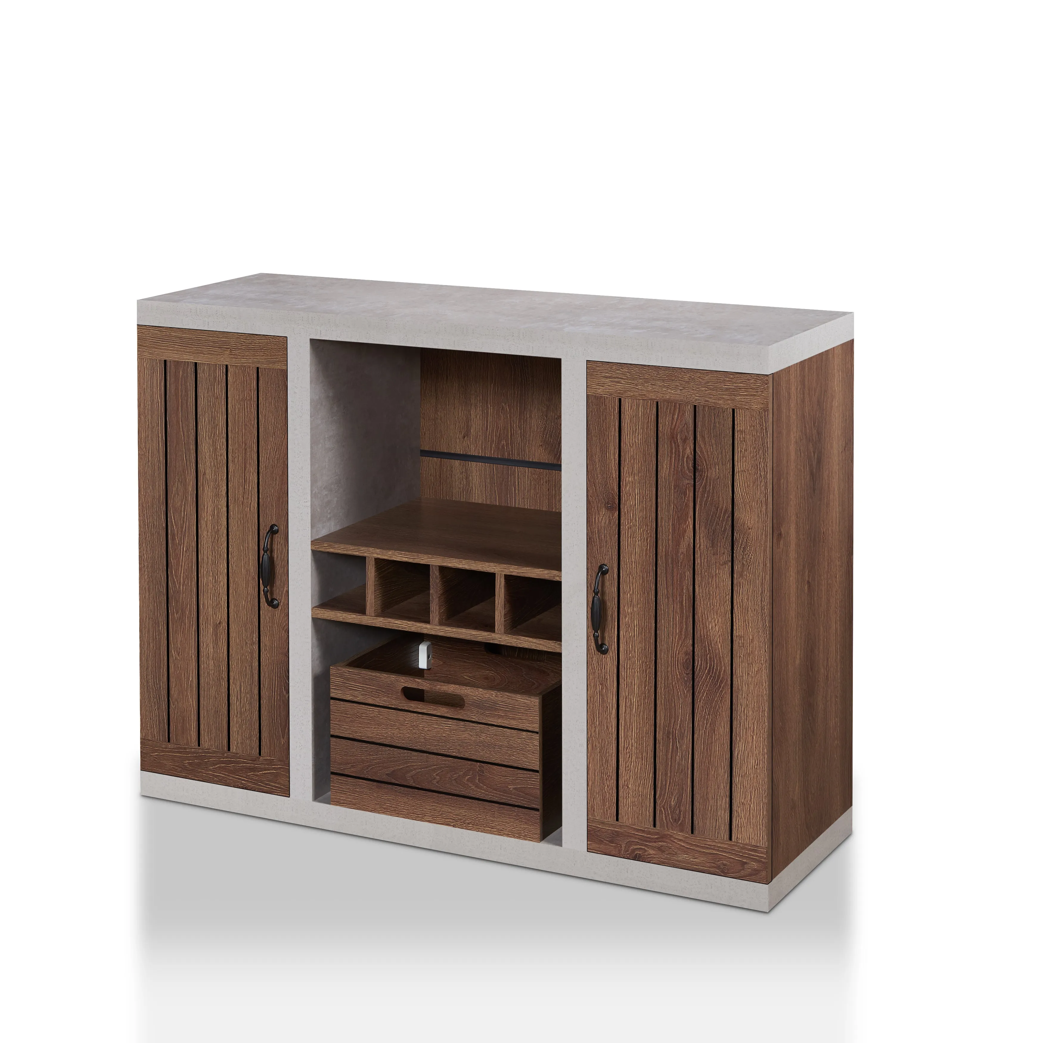 Siessa Industrial 4-Bottle Wine Bar Cabinet with Removable Crate